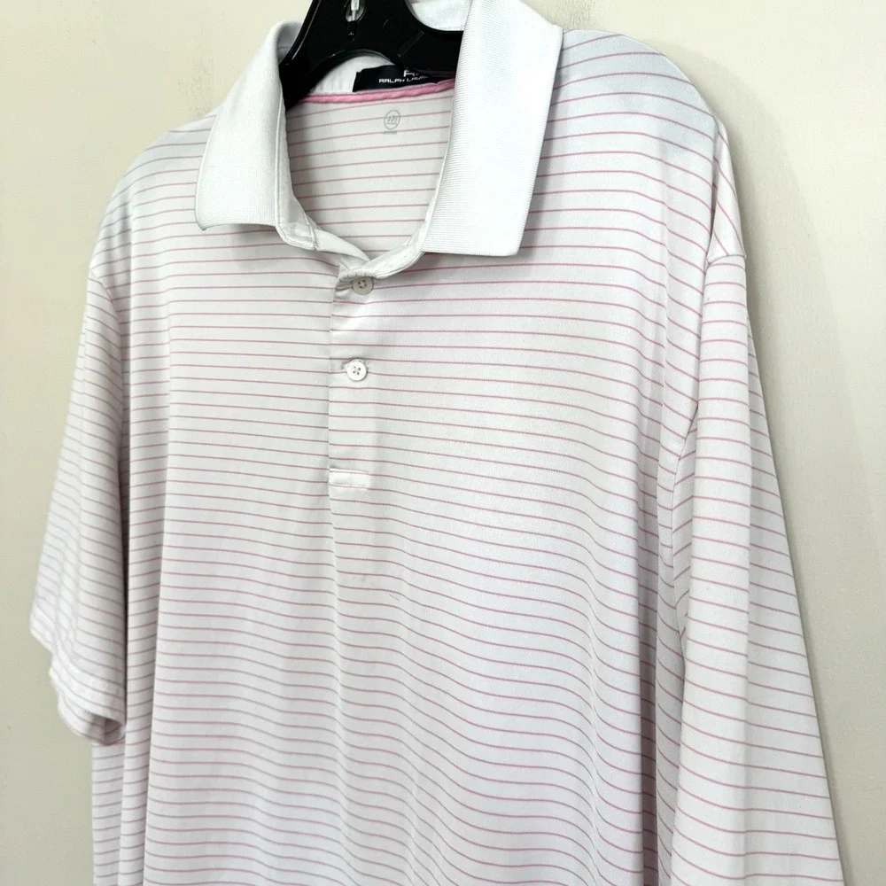 RLX Ralph White Pink‎ Stripe Performance Stretch Golf Polo Shirt Men's Size XL